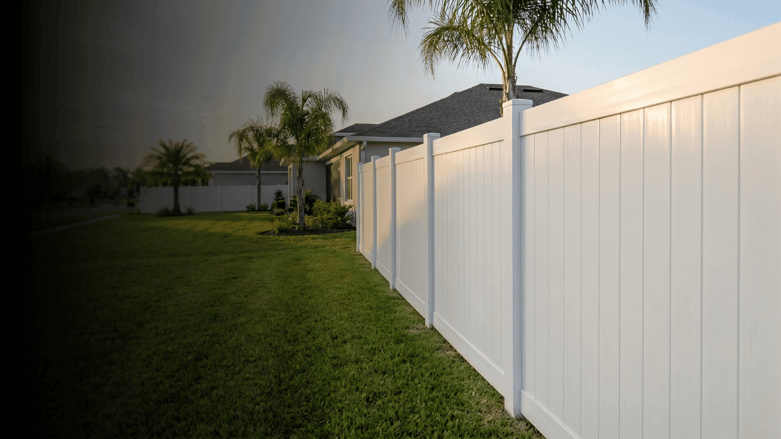 White vinyl privacy fence installed in a Central Florida backyard